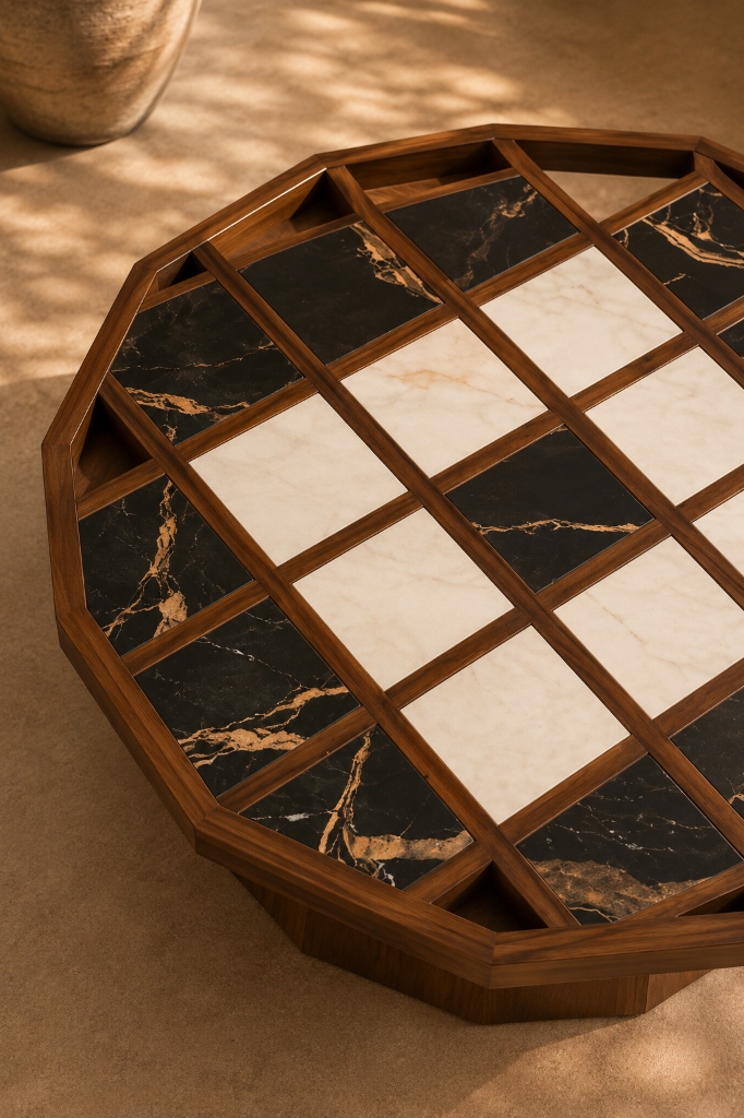 Yucca Coffee Table close-up patterned tabletop detail.