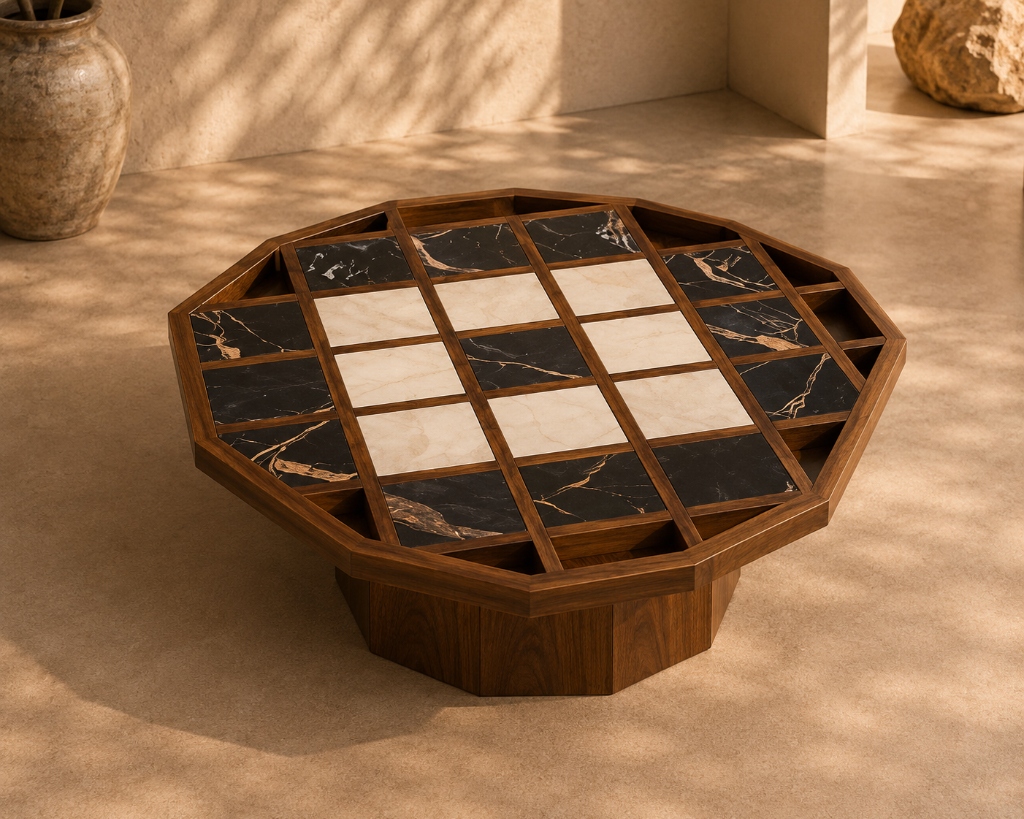 Faceted top profile of Yucca Coffee Table.